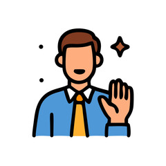 Cartoon Businessman with Hand Raised Smiling and Sparkling Ready to Stop.