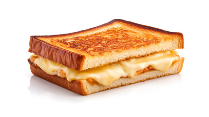 Croque-monsieur isolated on a clean white background, emphasizing its golden crust and gooey cheese