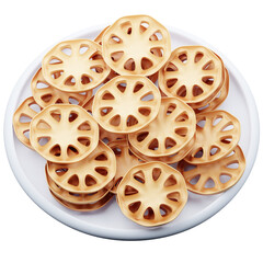 Fototapeta premium 3D illustration of crispy and delicious traditional kembang goyang cookies, often enjoyed during holidays, with a light and crunchy texture. Perfect for festive gatherings!