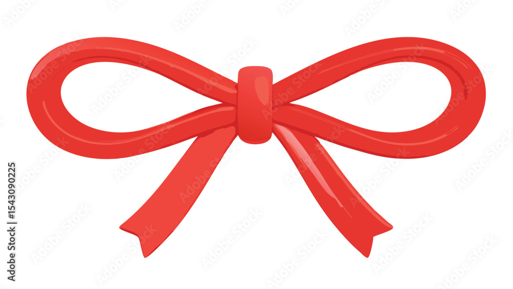 Poster illustration of a shiny red ribbon tied in a bow with loops and tails on a white background image
