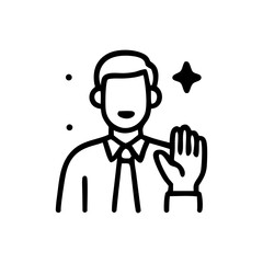 Smiling Businessman Gesturing with a Friendly Hand.