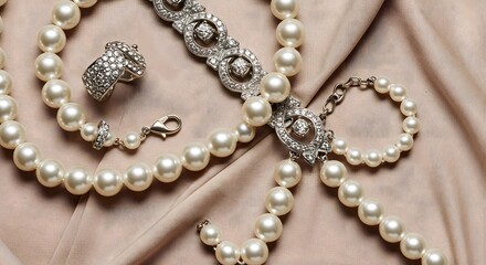 Obraz premium Elegant Pearl Necklace Bracelet Jewelry Set Luxury Fashion Accessories for Women