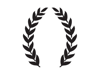 Vector isolated one single simple laurel leaves branch round frame for the winner medal colorless black and white outline silhouette shadow shape stencil solid black