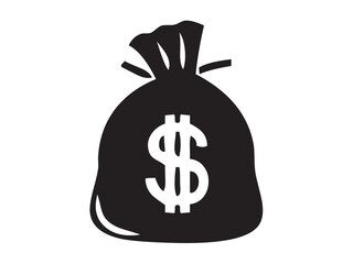 Vector isolated one single simple bag of money dollar  colorless black and white outline silhouette shadow shape stencil solid black