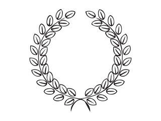 Vector isolated one single simple laurel leaves branch round frame for the winner medal colorless black and white outline silhouette shadow shape stencil solid black