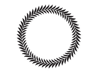 Vector isolated one single simple laurel leaves branch round frame for the winner medal colorless black and white outline silhouette shadow shape stencil solid black