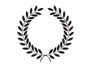 Vector isolated one single simple laurel leaves branch round frame for the winner medal colorless black and white outline silhouette shadow shape stencil solid black