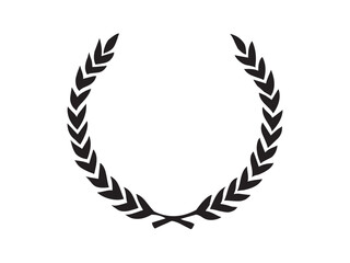 Vector isolated one single simple laurel leaves branch round frame for the winner medal colorless black and white outline silhouette shadow shape stencil solid black