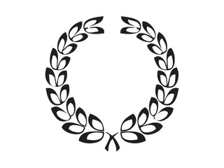 Vector isolated one single simple laurel leaves branch round frame for the winner medal colorless black and white outline silhouette shadow shape stencil solid black