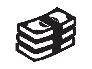 Vector isolated one single simple stack of money, bundle of money, stack of bills,  colorless black and white outline silhouette shadow shape stencil solid black