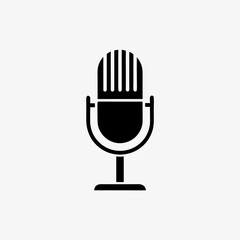 Vintage microphone icon isolated on white background, classic mic symbol for podcast, music, voice recording, audio apps and media

