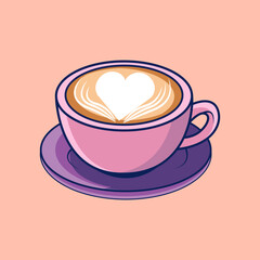 Coffee Cup With Love Latte Art Cartoon Vector Illustration