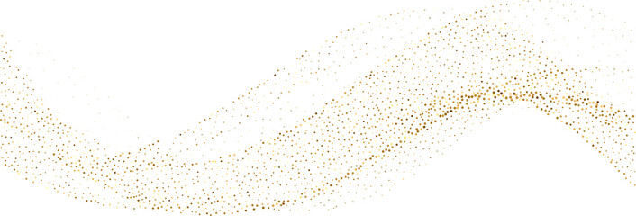Abstract Shiny Gold Glitter Wave design element. Isolated PNG Design Element. Merry Christmas and Happy New Year Decoration.Transparent Background.  For invitation and greeting card BG 