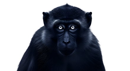 Dark Monkey Portrait with Intense White Eyes on Transparent Background