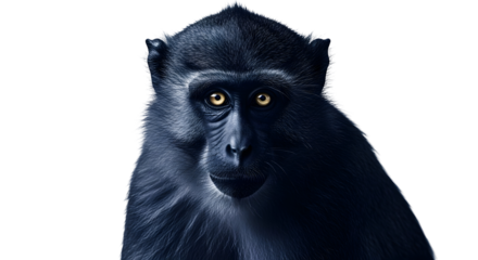 Monkey Portrait Dark Blue Fur Golden Eyes Staring on Black