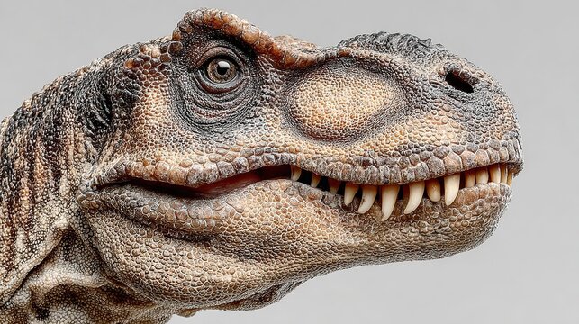 Menacing T-Rex figurine with razor-sharp teeth, isolated on white, showcasing primal ferocity and intricate craftsmanship.
﻿
