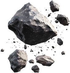 Floating Cosmic Asteroid Belt with Debris and Rocks in Void of Space