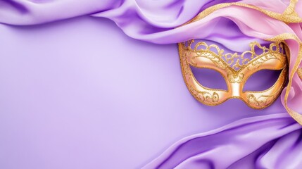 Masquerade Mask on Silk: An ornate masquerade mask rests delicately on flowing silk fabric, casting soft shadows and inviting mystery.