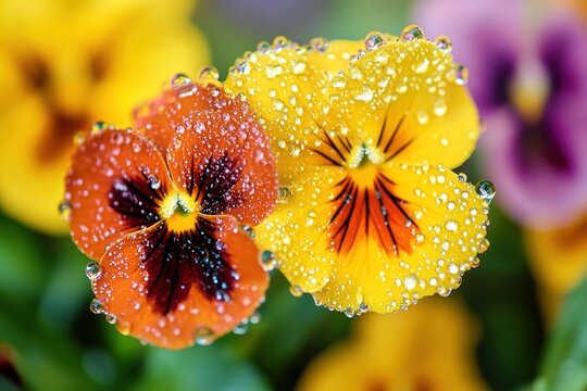 Close-up of water droplets from a sprinkler nourishing vibrant garden flowers - Powered by Adobe