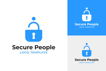 Lock with people for security app logo design template vector illustration