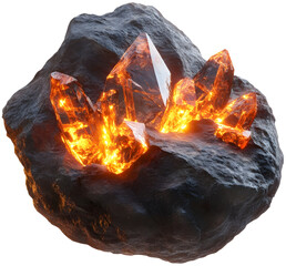 Captivating Glowing Crystal Formations on Cosmic Asteroid in 3D Rendering