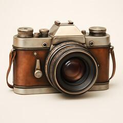 Vintage Retro Camera with Leather Accents