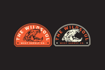 Tiger cranium retro badge logo vector design set for wildlife, hunter, adventure. Wild tiger skull bone vintage emblem logo graphic collections. Predator skull illustration label element designs