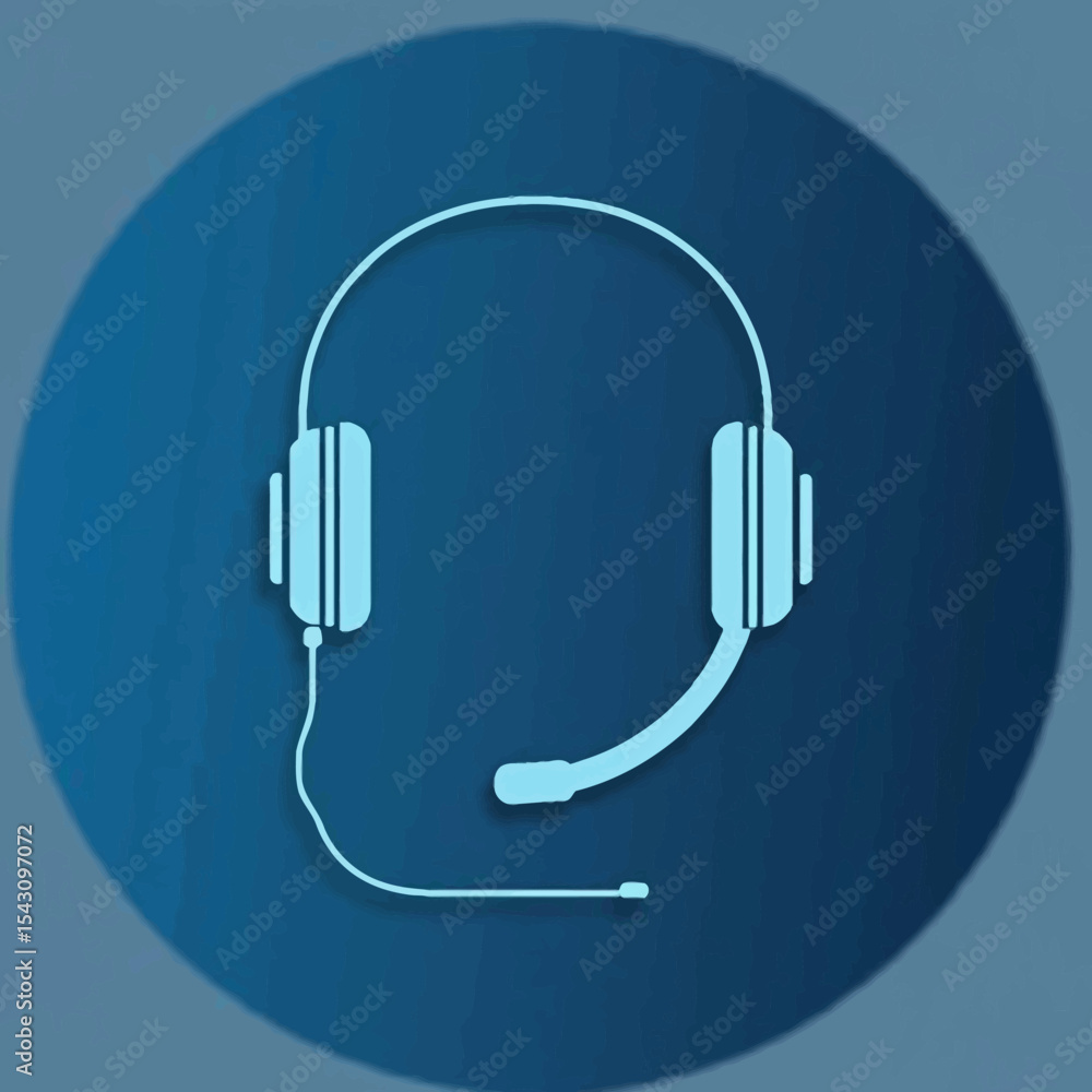 Poster isolated blue icon of a headset with a microphone on a gradient circle.