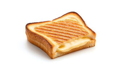 Croque-monsieur isolated on a clean white background, emphasizing its golden crust and gooey cheese