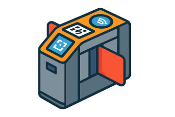 Smart Transit Fare Gate. Isometric flat vector illustration of a smart transit fare gate with QR code scanner and tap-to-enter