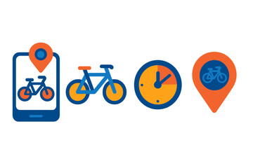 Bike Share App Icons. Isometric flat vector illustration of a bike share app showing bike availability, time limit options, and