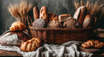 Freshly Baked Breads Displayed in Rustic Arrangement