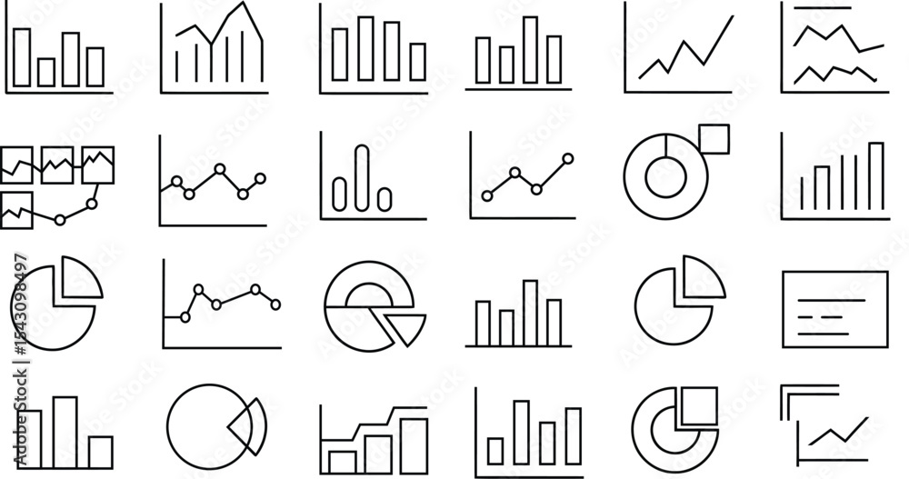 Poster collection of line and bar chart icons for data analysis