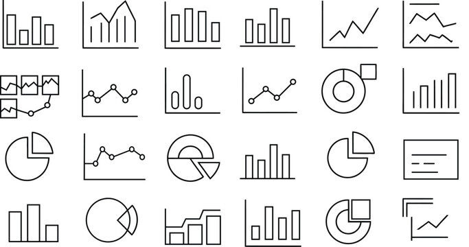 Collection of line and bar chart icons for data analysis