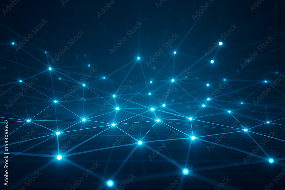 Poster interconnected network: an abstract representation of a digital network, showcasing glowing nodes li