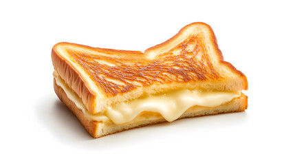 Croque-monsieur isolated on a clean white background, emphasizing its golden crust and gooey cheese