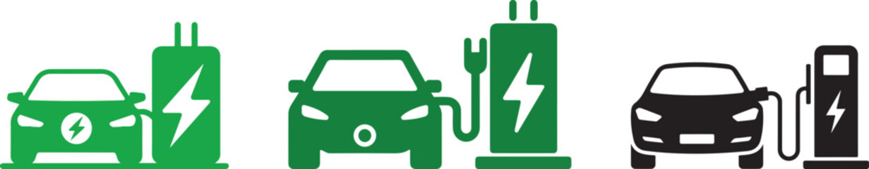 Electric Vehicle Charging Station Icons Green Black Cars