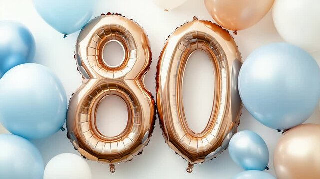 Vibrant 80th birthday celebration with multicolored balloon display - Powered by Adobe