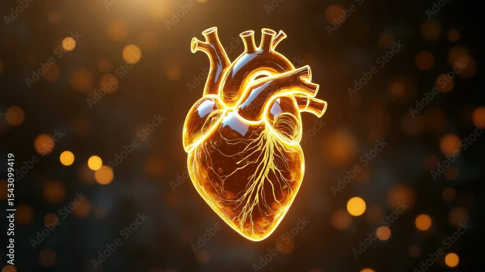 Aufkleber 3d glowing heart with a bokeh background effect.