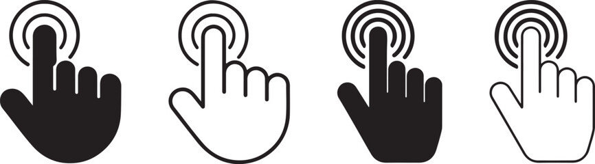 Minimalist Black and White Hand Touch Icons Set finger