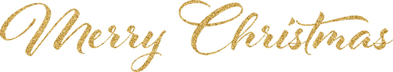 Gold Glitter Merry Christmas Handwritten Calligrraphy Lettering. Xmas Hand Drawn Element