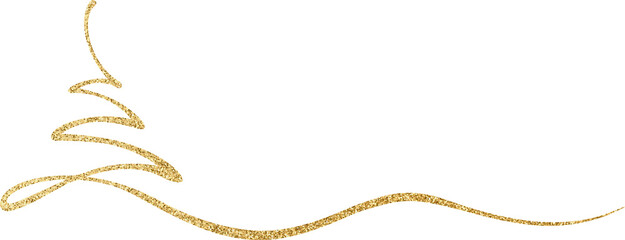 Gold Ornate Christmas Bauble. Christmas Tree Decoration. Foil Glitter Calligraphic Pine. Handwritten. Hand Drawn