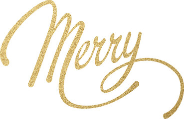Gold Glitter Merry Christmas Handwritten Calligrraphy Lettering. Xmas Hand Drawn Element
