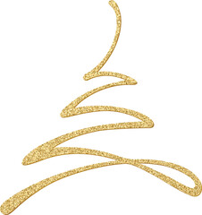 Gold Ornate Christmas Bauble. Christmas Tree Decoration. Foil Glitter Calligraphic Pine. Handwritten. Hand Drawn