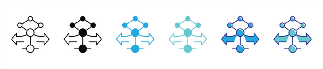 pathway of intelligence icon set. containing decision making and directional flow in dynamic AI system, icon thin line and color style symbol sign. vector illustration