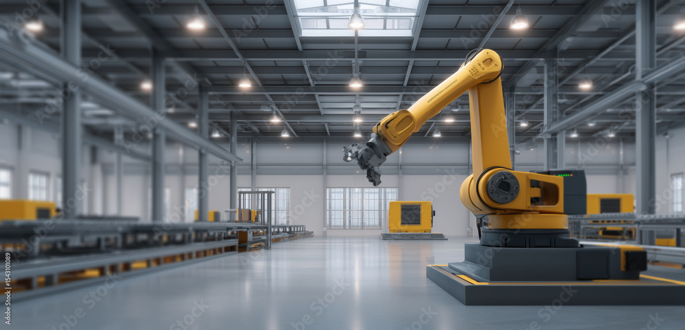 Aufkleber A high-tech cargo transport system features an advanced autopilot. Monitors track operations in a spacious warehouse with robotic arms actively managing logistics tasks throughout the day.