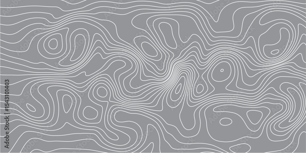 Poster silver gray abstract background with wavy topographic contour line pattern.