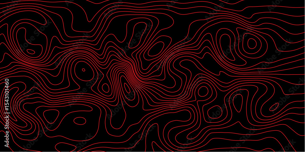 Poster red topographic abstract background with curved swirl line texture.
