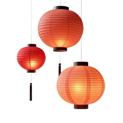 Obraz premium Set of Three Floating Chinese Lanterns in Night Style, isolated on transparent background.