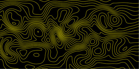 Modern Yellow Topographic Lines over Black – Abstract Swirling Background.